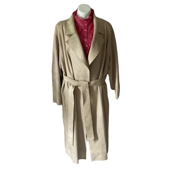H&M Jackets & Blazers - H&M Tan Faux Suede Long Trench Coat Size XL